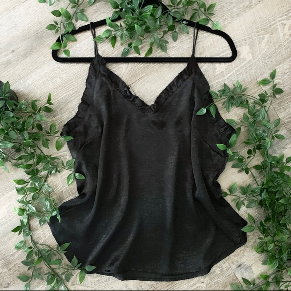 The House Of Gentry Tops - Black Ruffled Satin Cami